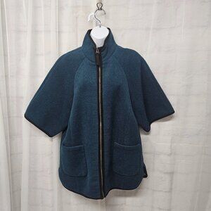 Old Navy Blue Cape Zip Wool Blend Retro Y2K Twee Preppy Plaid Fleece S